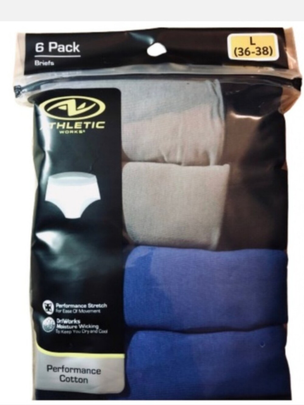 Men's 6 Pack Briefs Set Black Blue Gray Athletic Works Driworks New